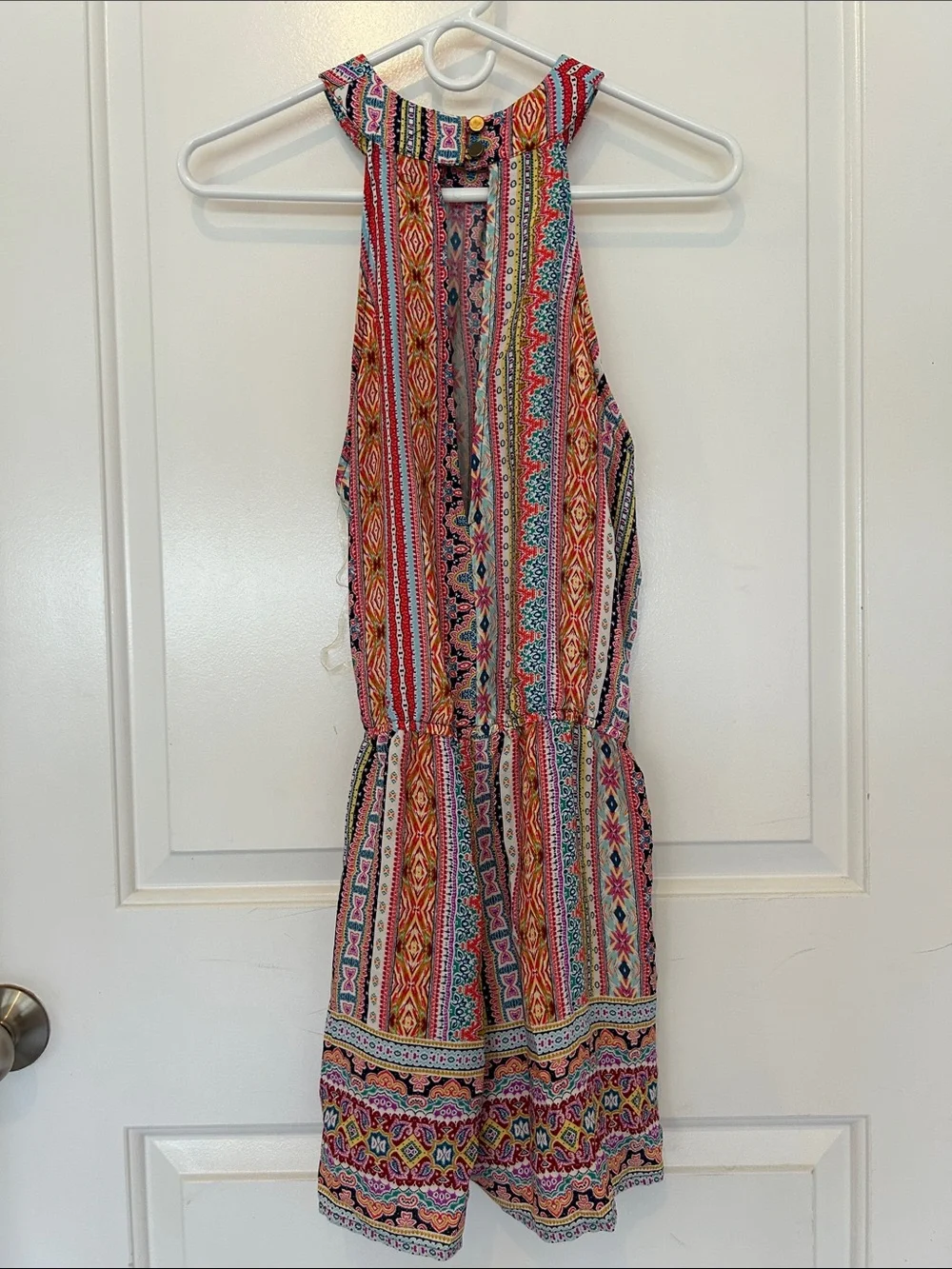 Vibrant Multicolor Halter Romper with Boho Print